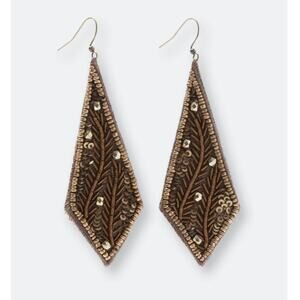 Lori Weitzner Padma Erring Brown Embroidered Drop Earrings Subtle Beads Sequins